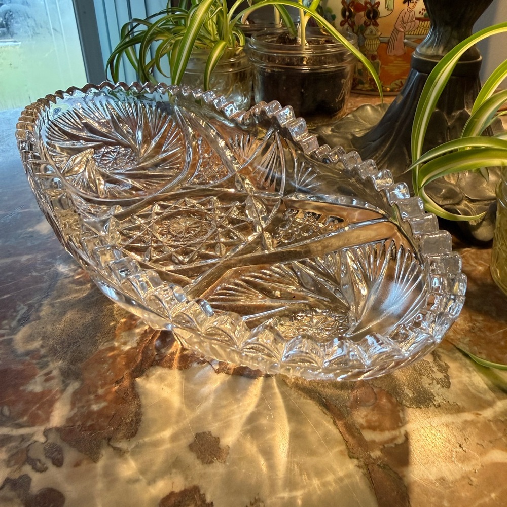 Antique Large American Brilliant Pattern Cut Glass Relish Tray